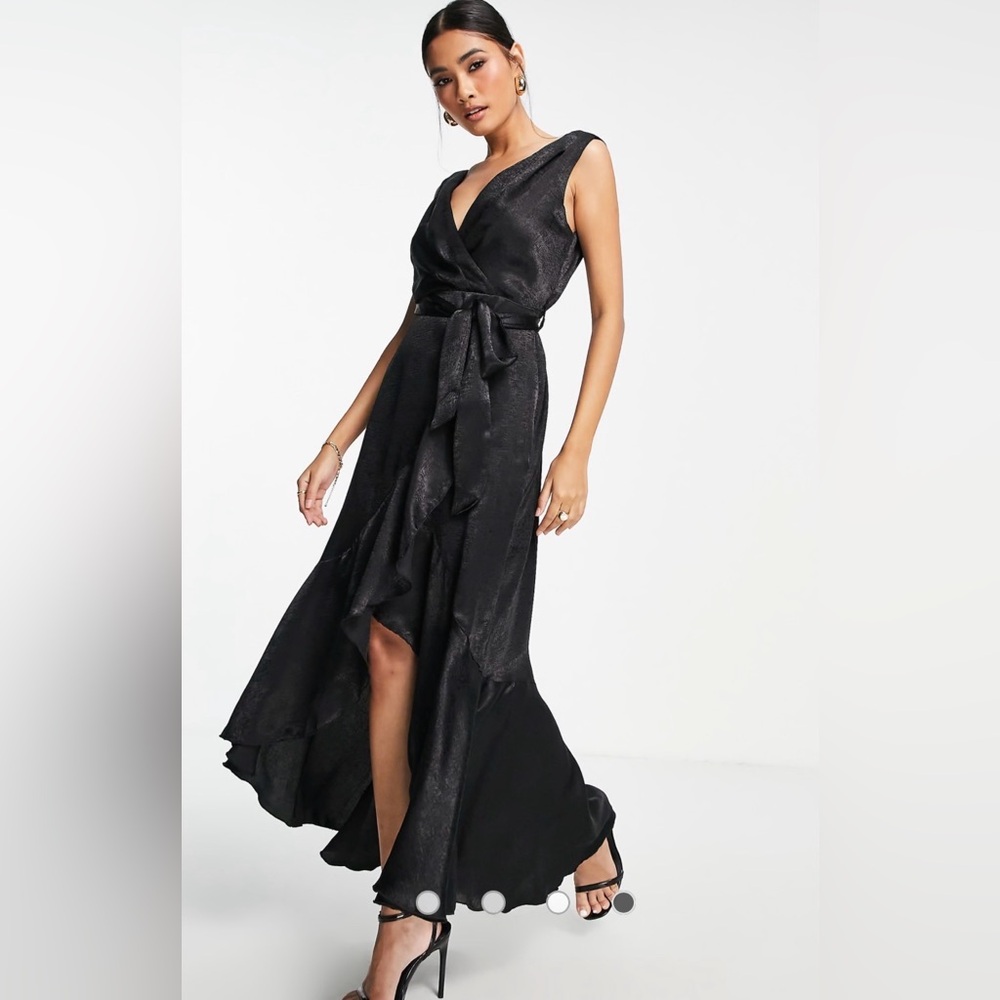 Flounce London Wrap Front Midaxi Dress in Black US Size 6